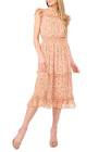 CeCe Floral Flutter Sleeve Smocked Midi Dress