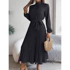Midi Dresses for Women, Elegant Trendy Long Sleeve Dress Flowy Pleated A-Line Vacation Dress Work Outfits