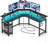 Rolanstar L-Shaped Gaming Desk with LED Lights