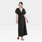 Women's Satin Flutter Short Sleeve Maxi A-Line Dress - A New Day™