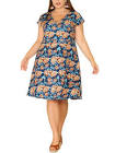 Floral Print V Neck Cap Sleeve A-Line Flowy Midi Dress with Pockets by AGNES ORINDA